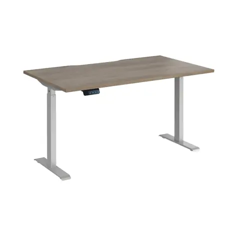 Elev8 Contract Straight Sit-Stand Desk - 1400 - Silver - Grey Nebraska Oak